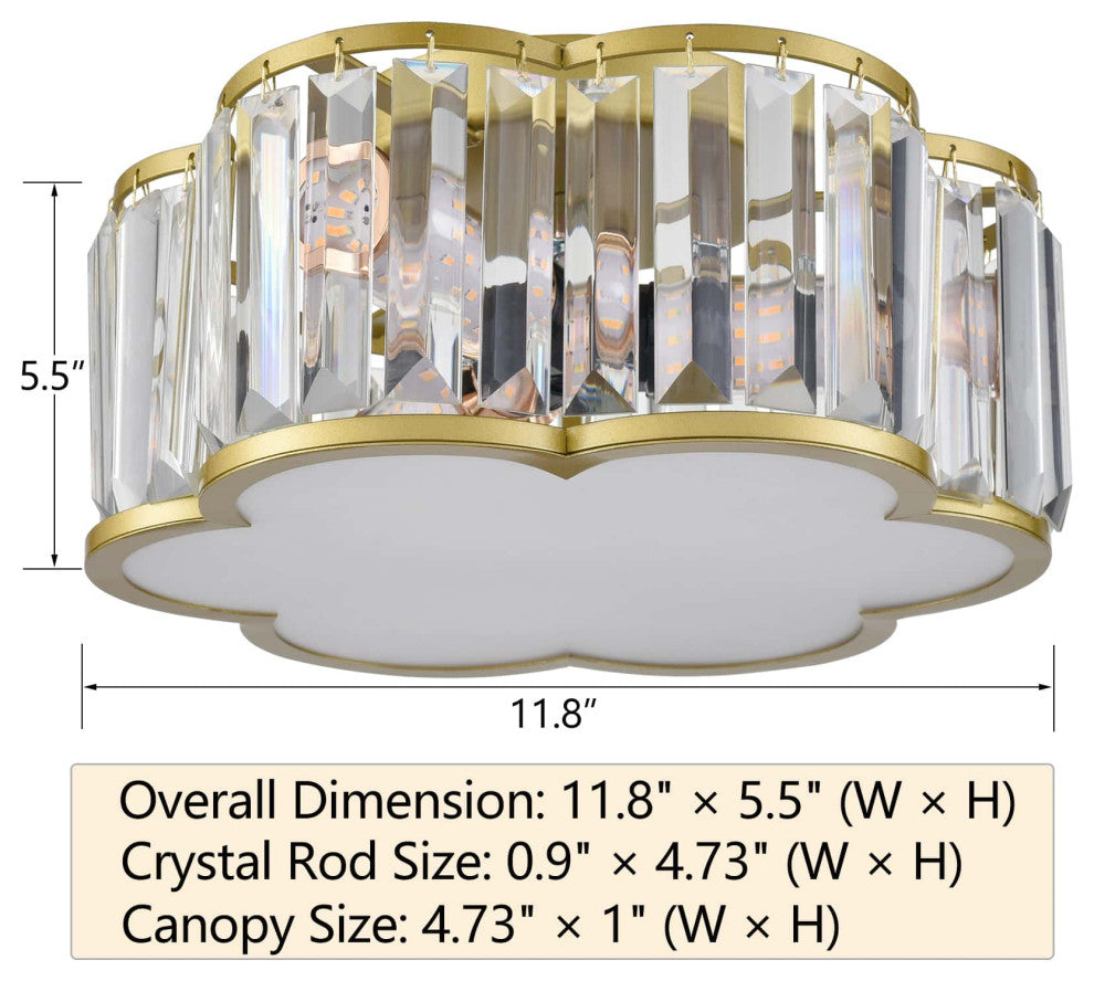 Modern Crystal Ceiling Light Fixture Gold, 3-Light