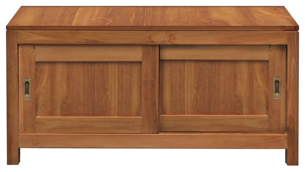 Waxed Teak Wood Sonoma Bathroom Linen Cabinet With 2 Sliding Doors