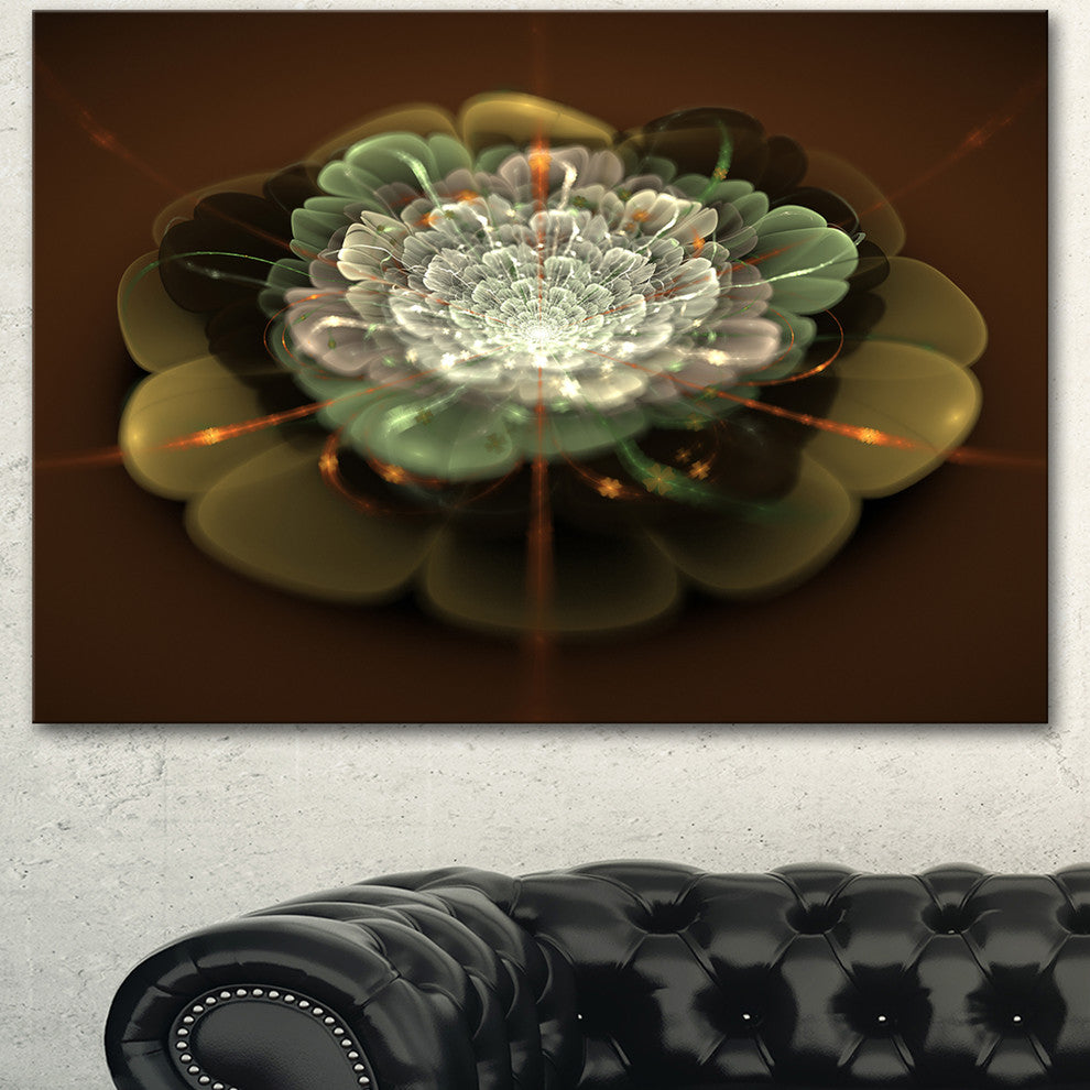 White Fractal Flower on Brown, Flower Artwork on Canvas, 40"x30"