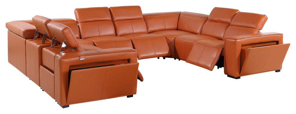 Niccolo Italian Leather 8-Piece U-Shaped 4 Power Reclining Sectional, Camel