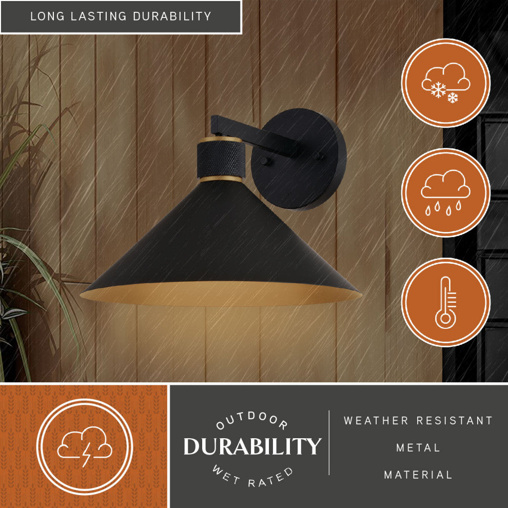 Dunbar 12" Outdoor Wall Light Matte Black and Gold
