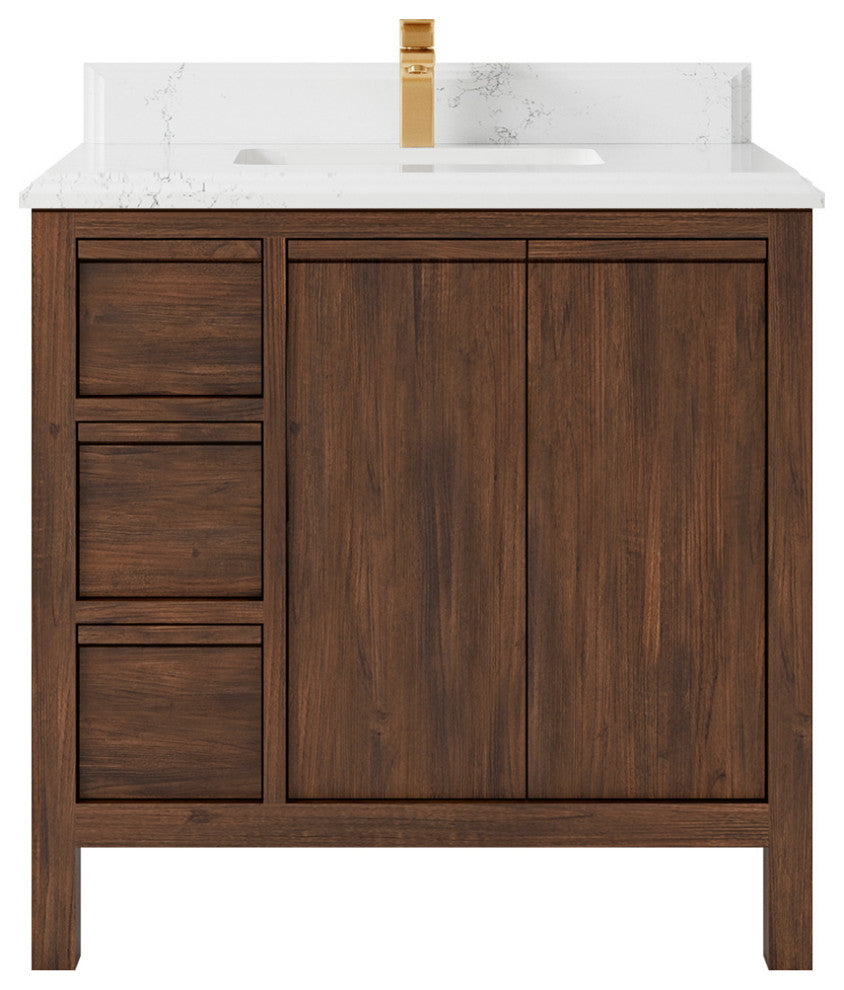 Elizabeth 36 Center Sink Bath Vanity in Dark Walnut Teak 1.5" Empira Quartz