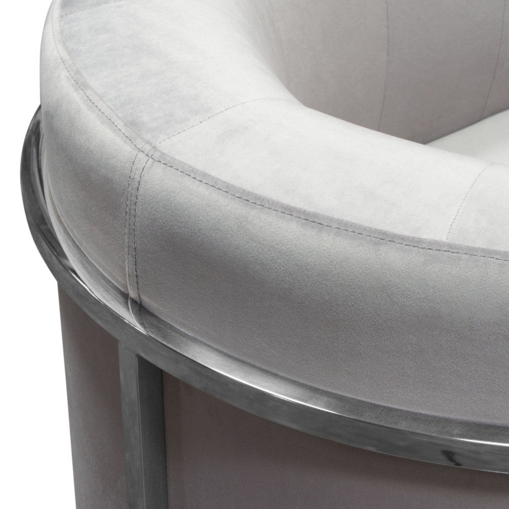 Pandora Accent Chair With Stainless Steel Frame, Gray Velvet