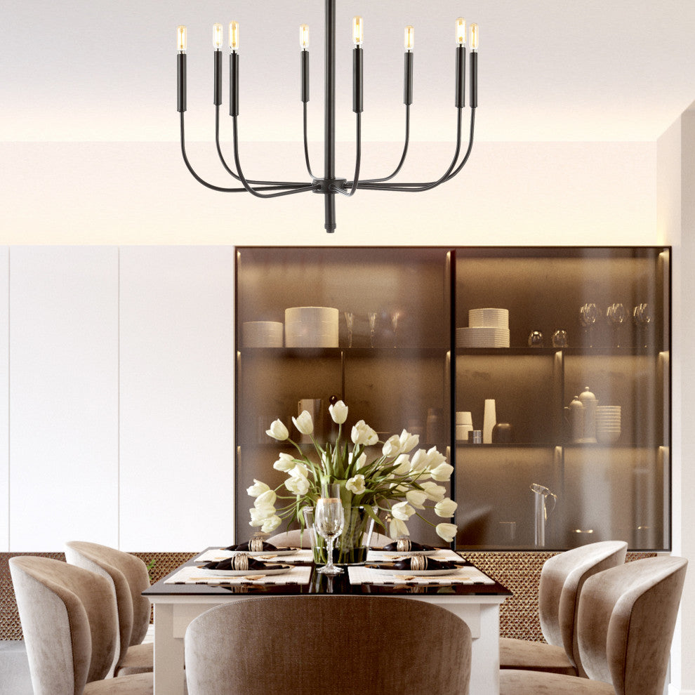Amoros 27.25" 8-Light Modern Mid-Century Iron LED Chandelier, Oil Rubbed Bronze