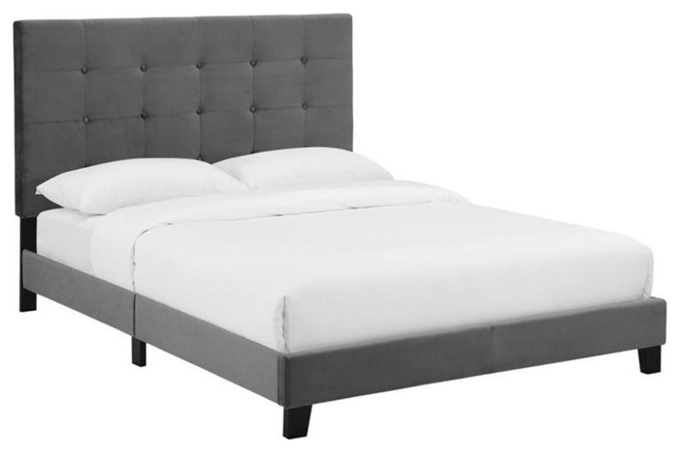 Modway Melanie Queen Tufted Button Performance Velvet Platform Bed in Gray