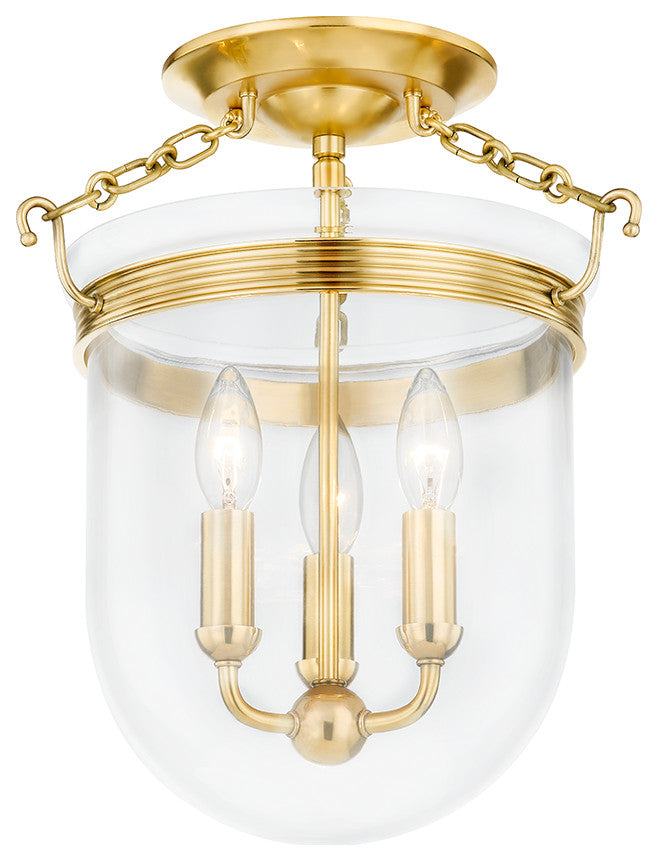 Rousham 3 Light Semi Flush, Aged Brass