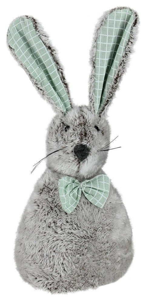 12" Gray and Green Plush Rabbit With Green Bow Tie Easter Decoration