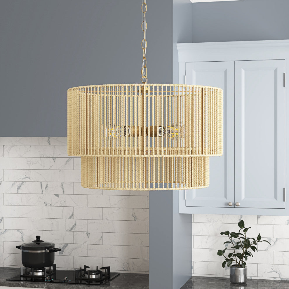 Farmhouse Gold 4-Light Paper Rope Craft Pendant Light