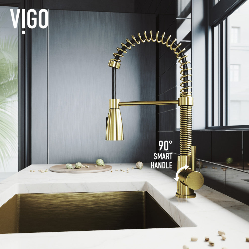 VIGO Brant 19" H Single Handle Pull-Down Sprayer Kitchen Faucet, Matte Brushed Gold, Without Extras
