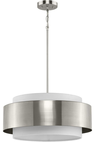 Silva Collection Three-Light Brushed Nickel White Linen Shade Pendant
