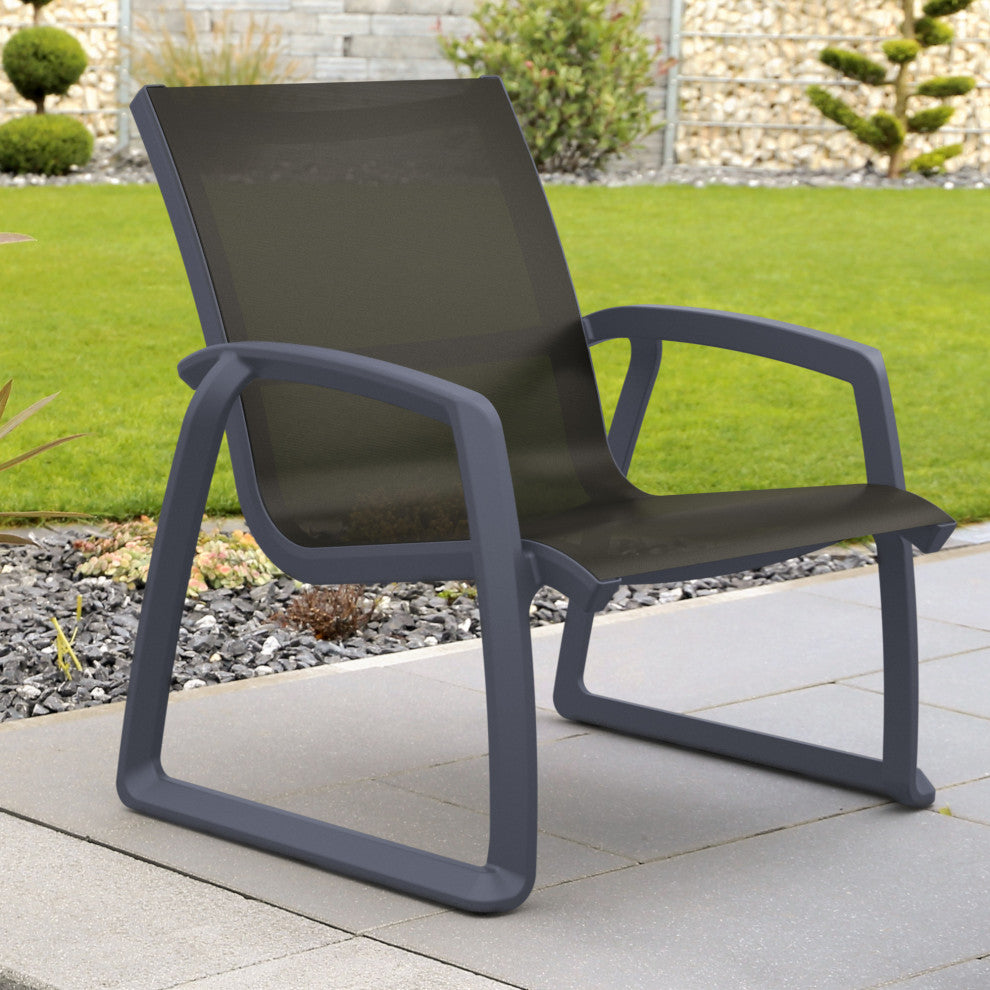 Pacific Club Arm Chair Frame Black Sling Set of 2, Dark Gray-Black