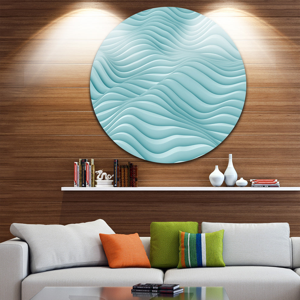 Fractal Rippled Blue 3D Waves, Abstract Art Disc Metal Artwork, 23"