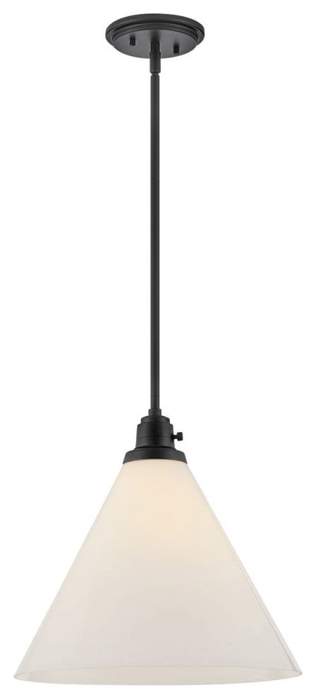 Hinkley Arti 14.5" Medium Pendant Light, Black + Cased Opal Glass