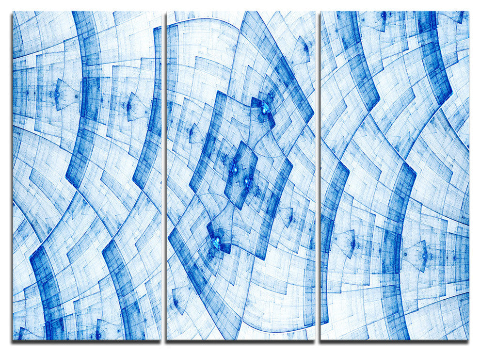"Blue Fractal Flower Pattern Grid" Metal Wall Art, 3 Panels, 36"x28"