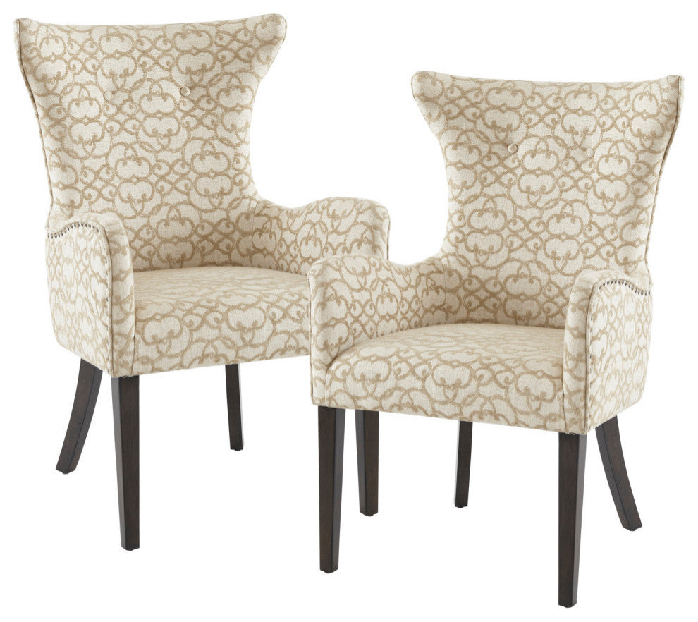 Madison Park Angelica Patterned High Wingback Style Armed Dining Chair, Set of 2