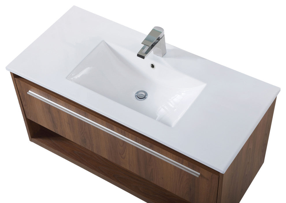 40" Single Bathroom Floating Vanity, Walnut Brown