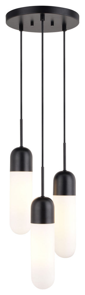 Thalia 3-Light Contemporary Pendant Light White Pill Glass, Matte Black
