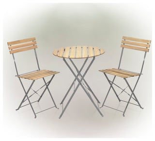 Wood Slat and Metal Bistro Set
