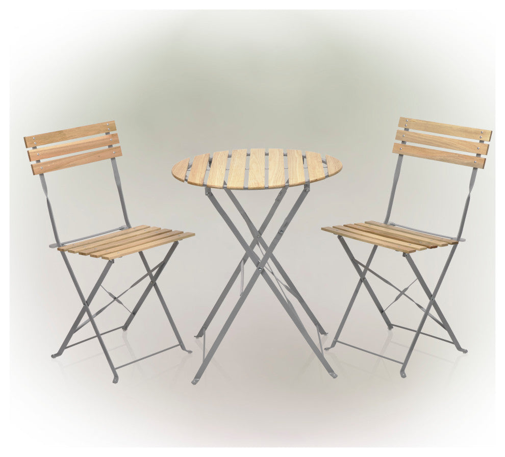 Wood Slat and Metal Bistro Set