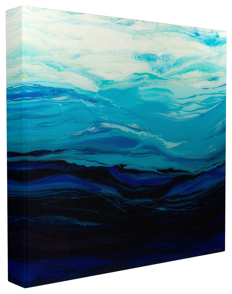 Acrylic Resin Sea Ocean Waves Cresting Abstract Canvas Wall Art, 7"x17"