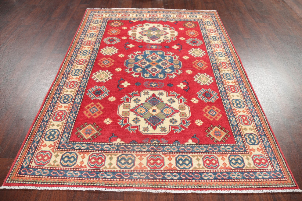 Oriental Kazak Traditional Hand Made Pakistani Area Rug, Red, 6'8"x4'11