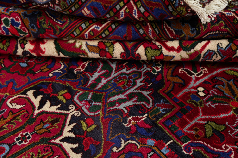 Consigned, Heriz Oriental Hand-Knotted Traditional Persian Area Rug, Red, 10x12