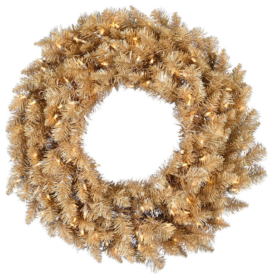 Artificial Gold Fir Wreath , Warm White, 30"