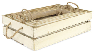 Rope Handle Wood Slat Crates, Set of 5