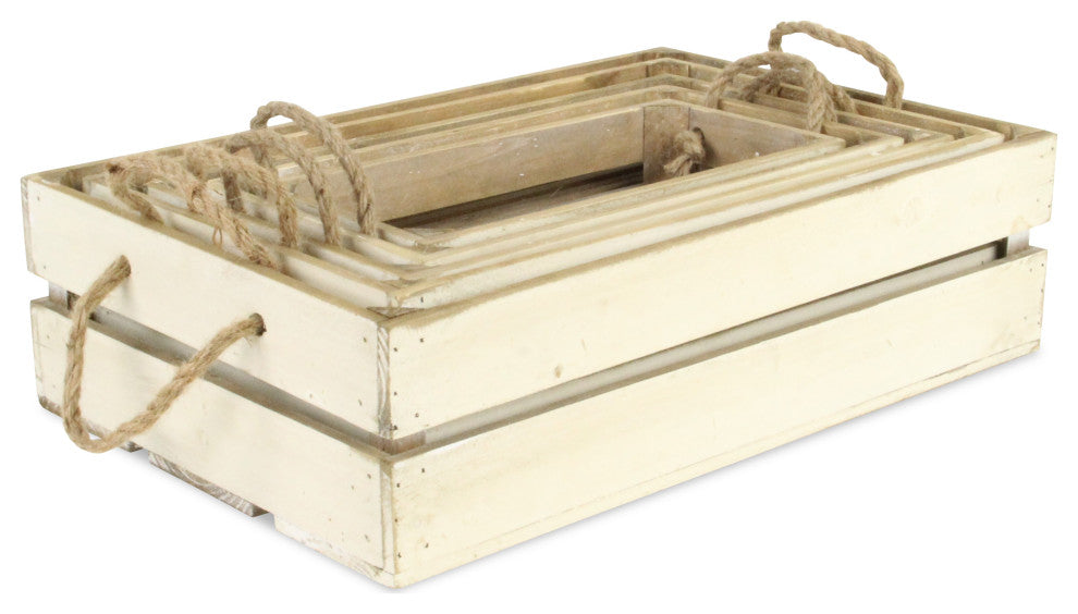 Rope Handle Wood Slat Crates, Set of 5