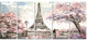 Eiffel with Pink Flowers, Landscape Canvas Art Print, 60"x28", 5 Panels