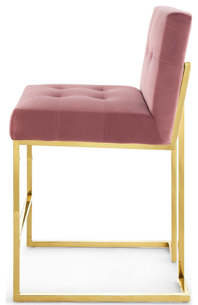 Counter Stool Chair, Velvet, Metal, Gold Pink, Modern, Bar Pub Bistro Restaurant