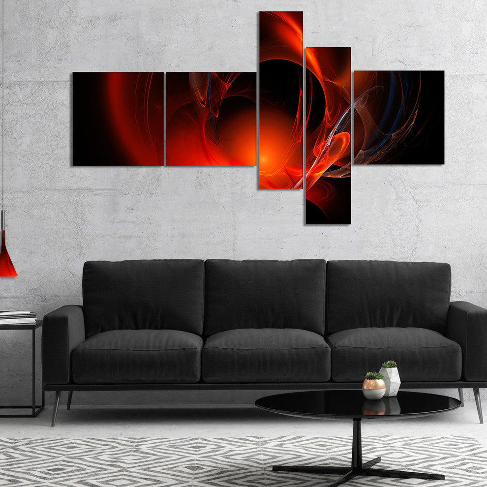 Red Galactic Nebula on Black, Abstract Wall Art Canvas, 60"x32", 5 panels