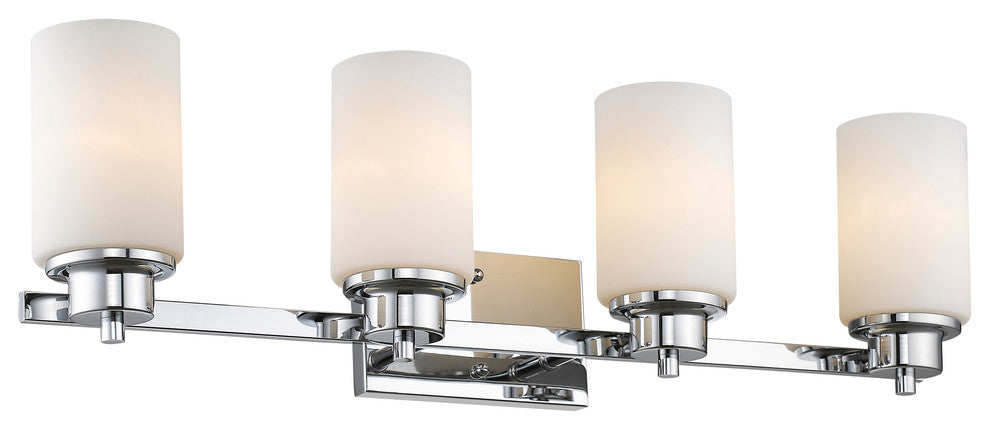 Scarlett 4-Light Chrome Finish Bath Vanity-Light Etched White Glass 29"
