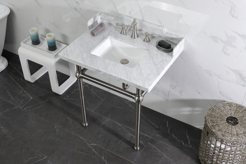 Kingston Brass LMS3030MBSQ8 30" Carrara Marble Console Sink, Legs