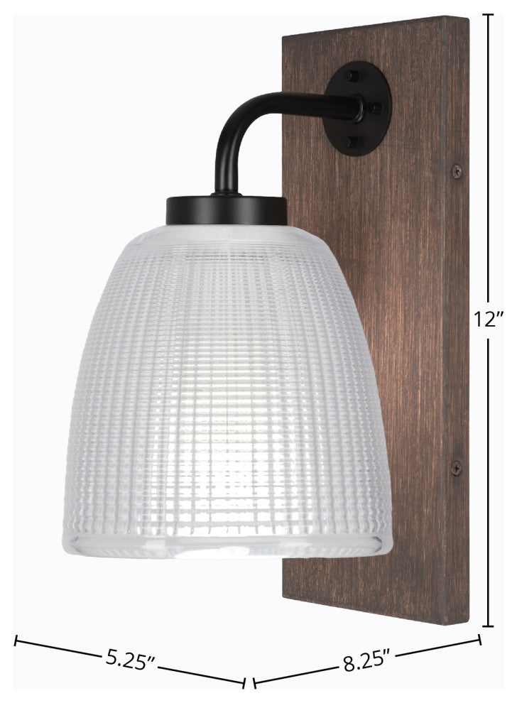 Oxbridge Wall Sconce, Matte Black & Painted Distressed Metal, 5" Clear Ribbed
