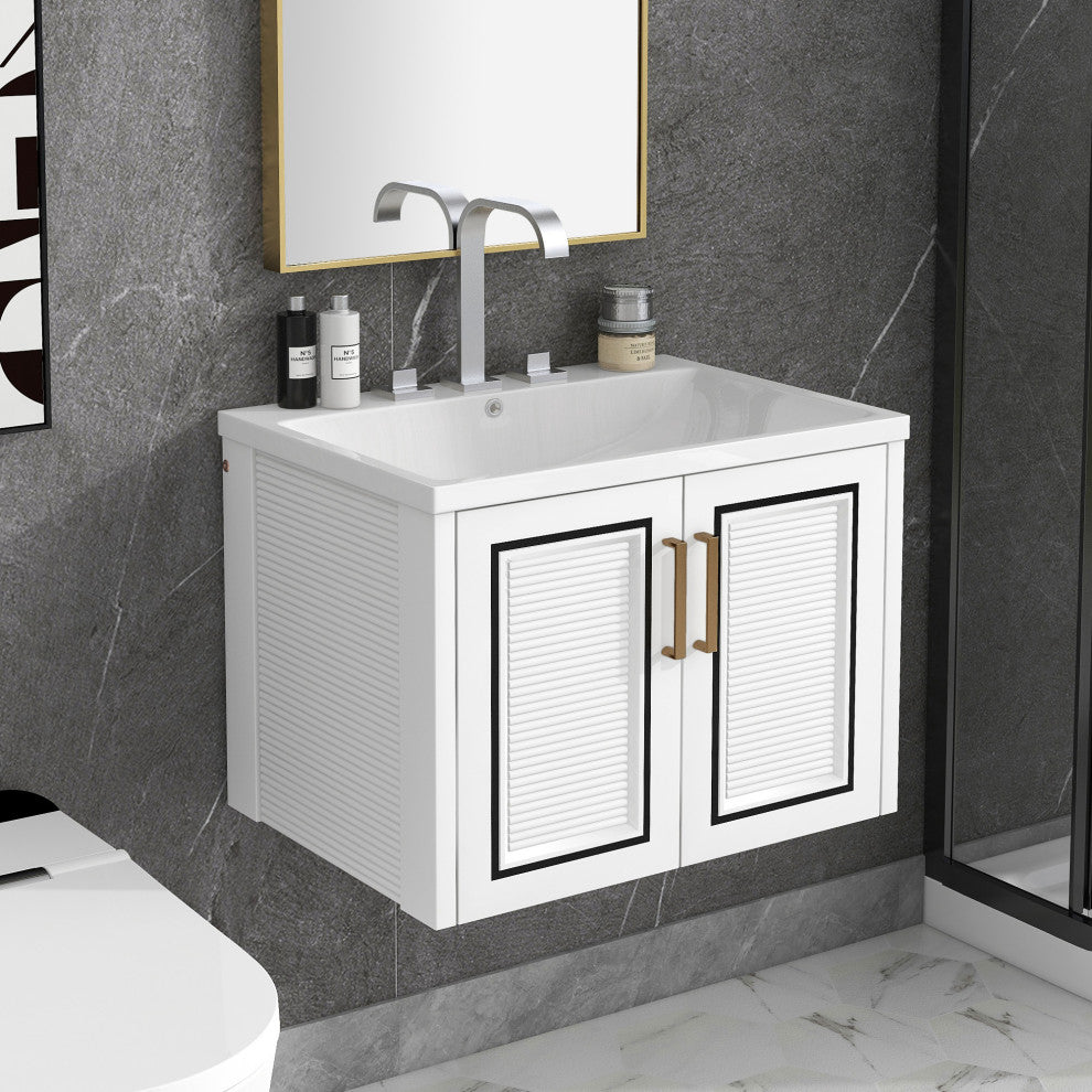 24 inch MDF Wall-Mounted Bathroom Vanity Set Integrated Ceramic Sink