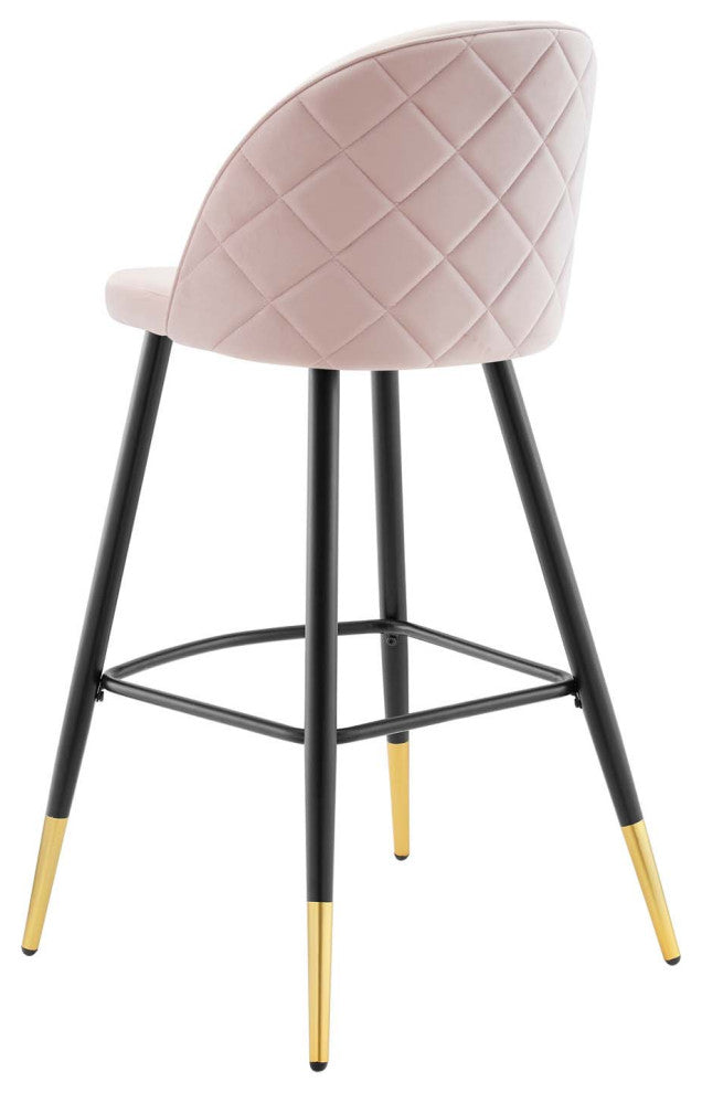Bar Stool Chair Barstool, Set of 2, Velvet, Metal, Pink, Modern, Bar Pub Bistro