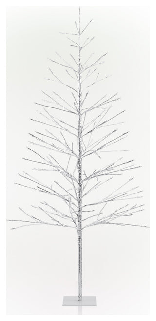60"H Indoor/Outdoor Artificial Christmas Tree with Cool White LED Lights, Silver