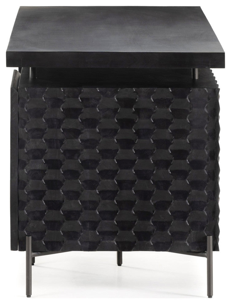 Raffael Desk Carved Black Wash, Black Wash, Gunmetal