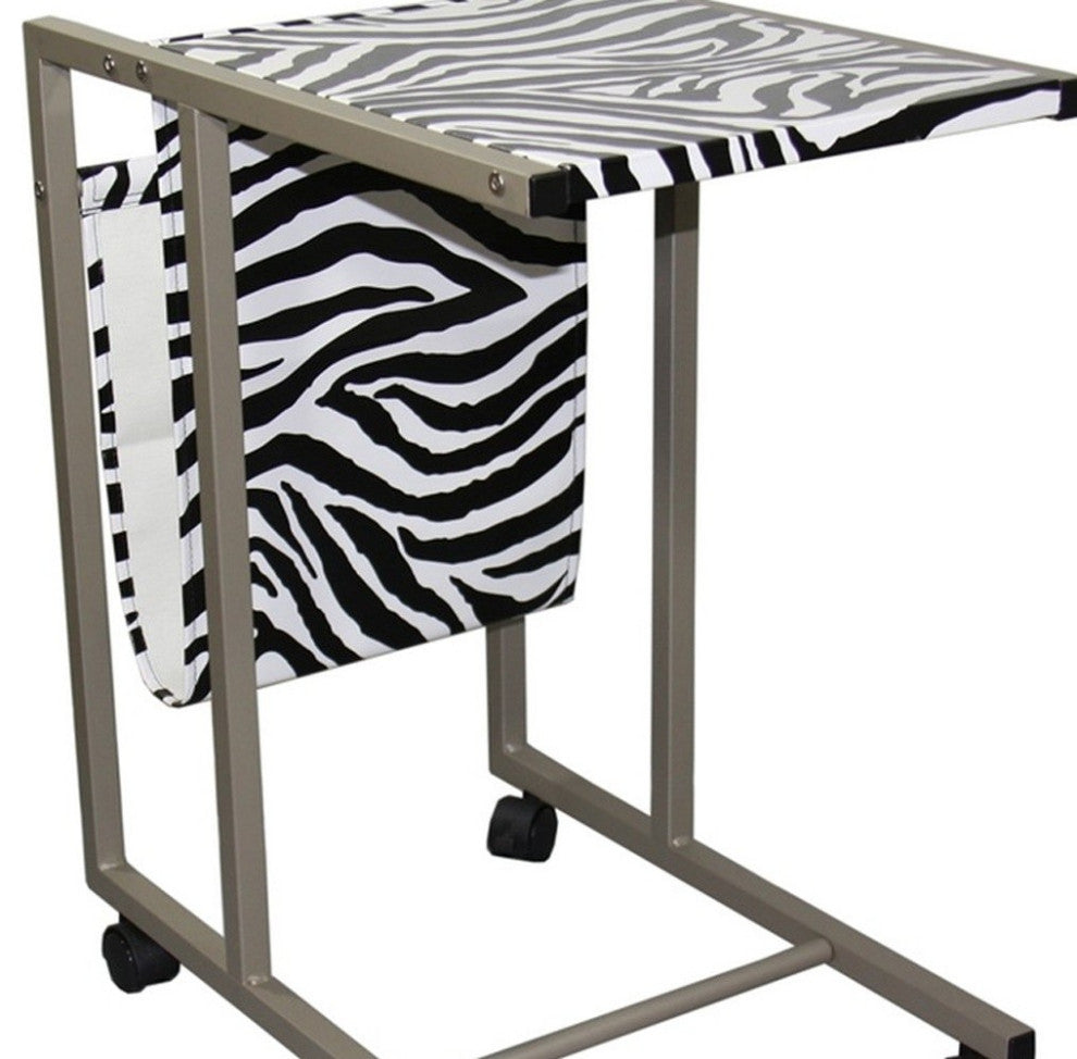 Modern Zebra Print Metal Laptop Cart And Desk