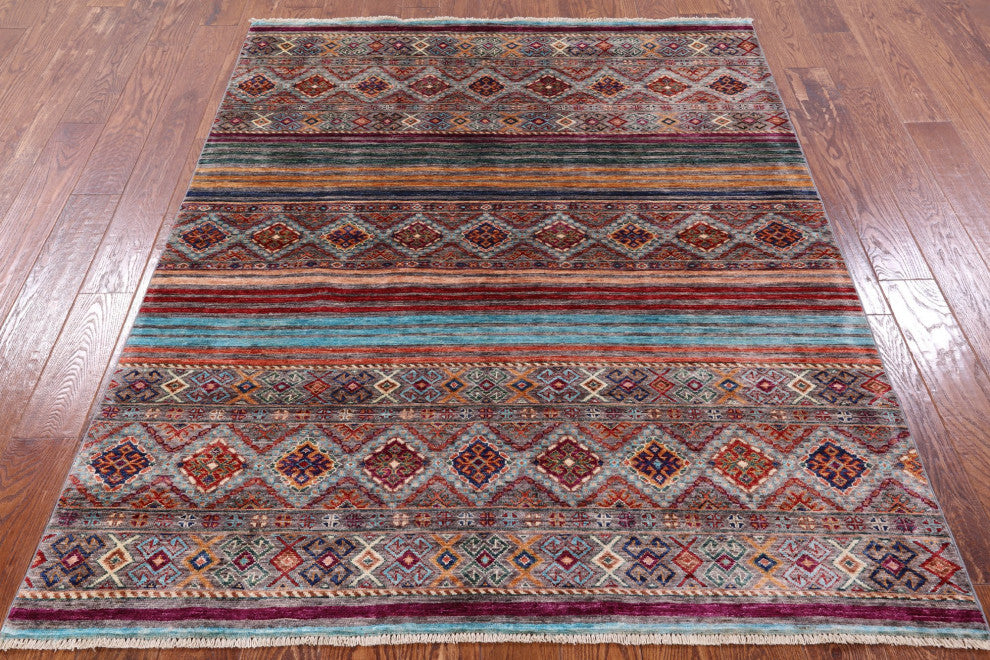 5' 2" X 6' 5" Hand-Knotted Khorjin Super Kazak Rug Q5472