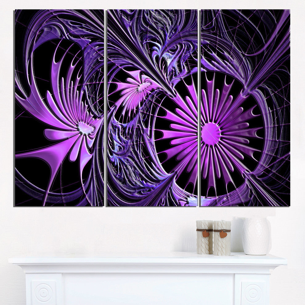 "Embossed Purple Floral Shapes" Metal Wall Art, 3 Panels, 36"x28"