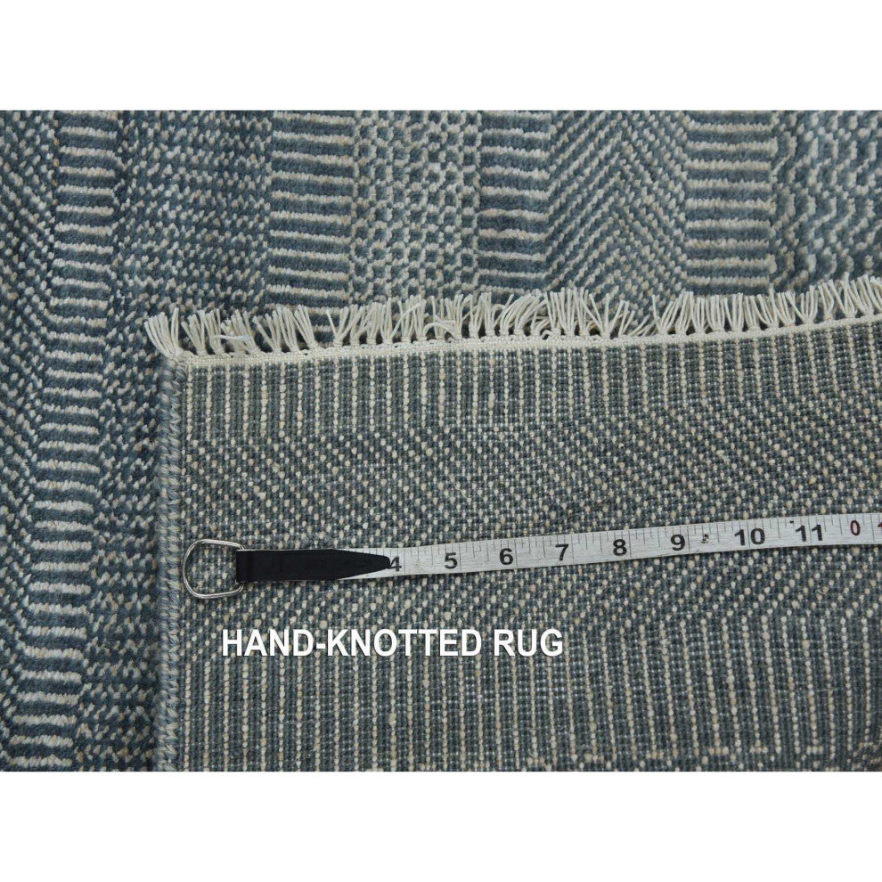 Charcoal Gray Tone on Tone Wool and Silk Hand Knotted Wide Runner Rug, 3'10"x7'