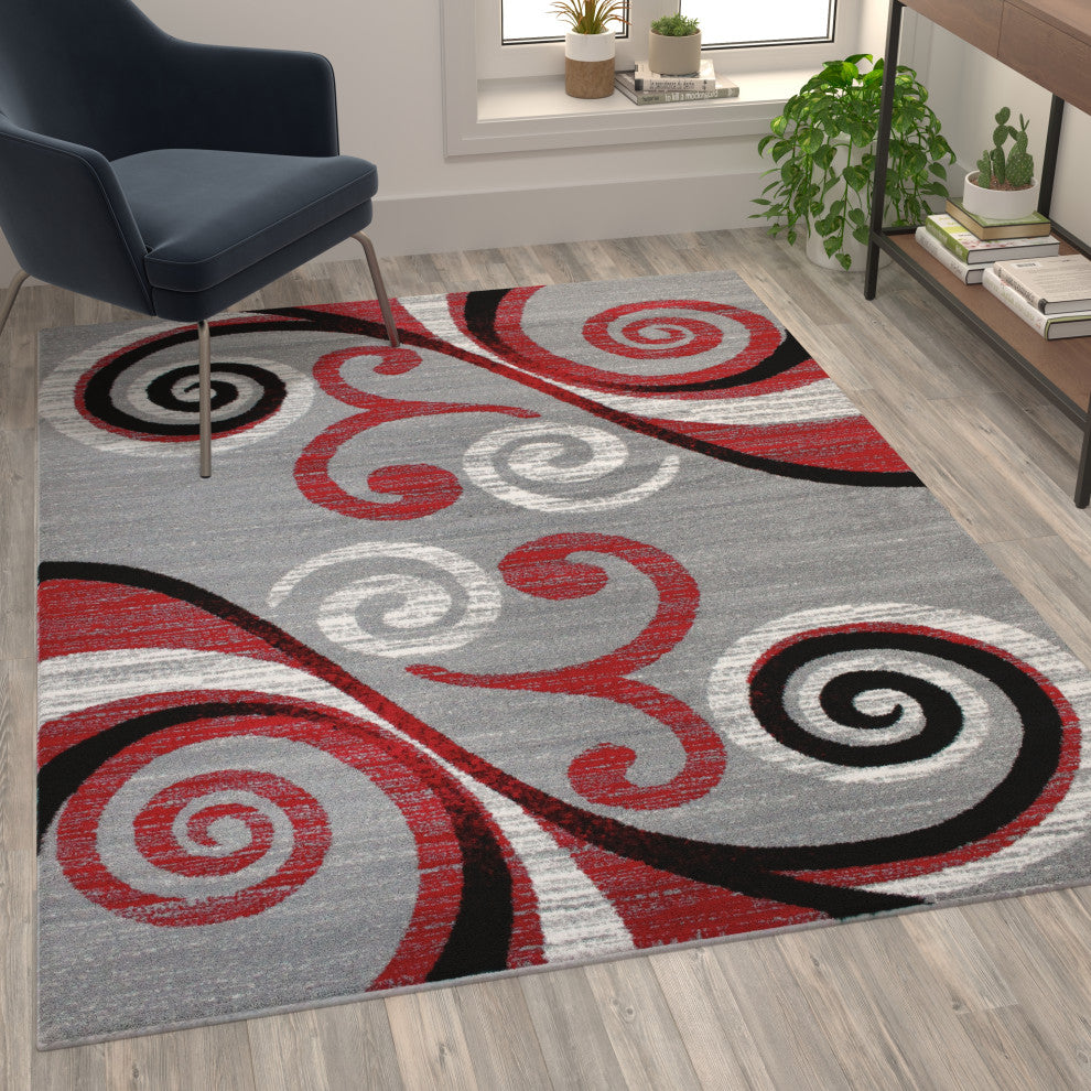 Clifton Collection Rectangle 5' x 7' Abstract Area Rug, Red