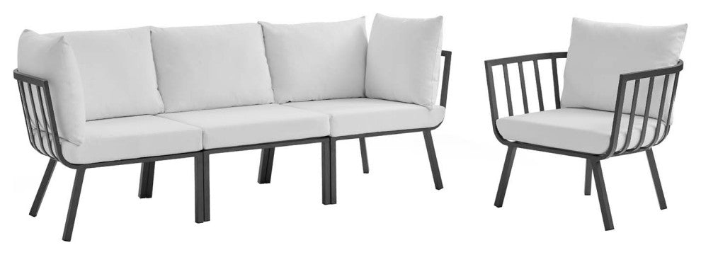 Riverside 4 Piece Outdoor Patio Aluminum Set - Gray White