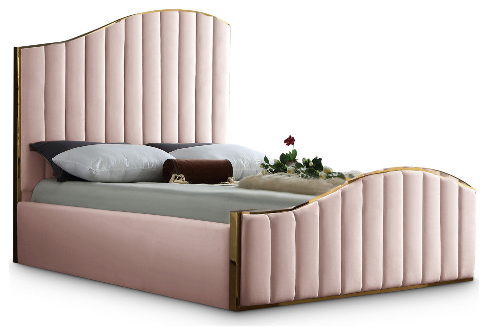 Jolie Black Velvet King Bed, Pink, King