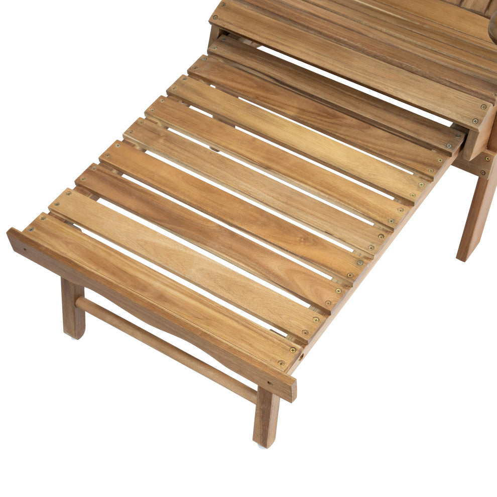 GDF Studio Katherine Outdoor Reclining Wood Adirondack Chair With Footrest, Natural
