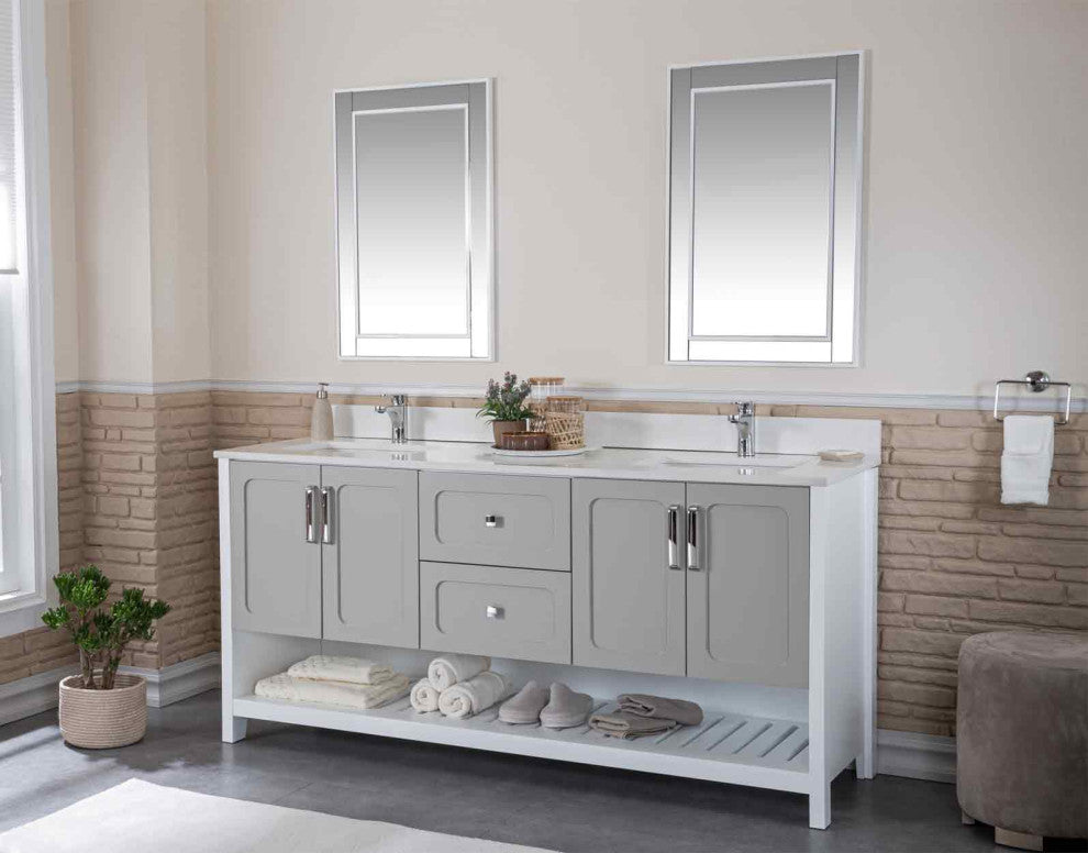 Florin Collection 72" Bathroom Vanity With Sink, Mirror, Countertop, Gray