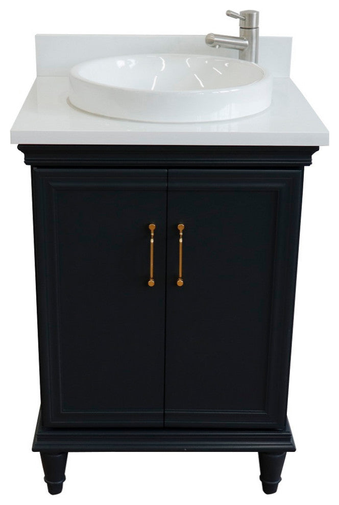 25" Single Vanity, Dark Gray Finish With Engineered Stone Top And Round Sink