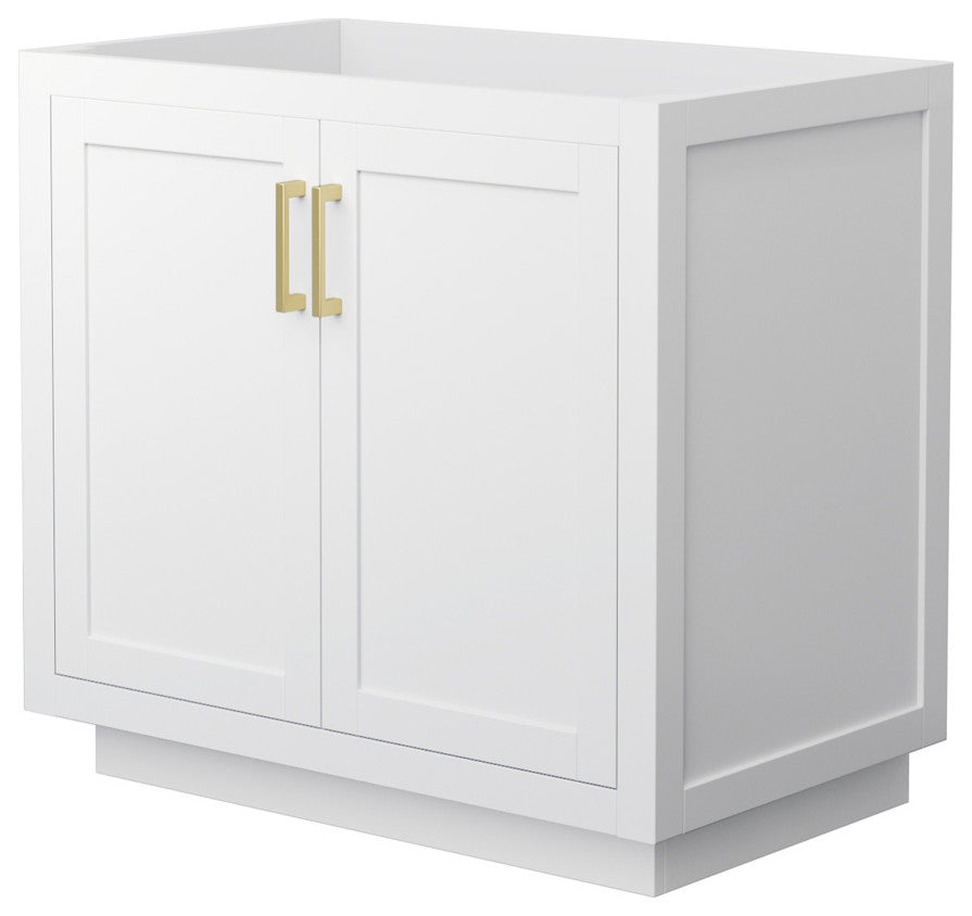 36" Single Bath Vanity, White, No Countertop, No Sink, Gold Trim